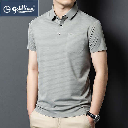 Goldlion 2025 Ice Seide Kurzärärmelte Herren-T-Shirt mit mittlerem Alter Daddy Anzug Sommer Dünner lässiger, atmungsaktivem Polo-Hemd Aprikosen Farbe 15286 3xl 56 Empfohlenes Gewicht 175-190jin [Jin gleich 0,5 kg]