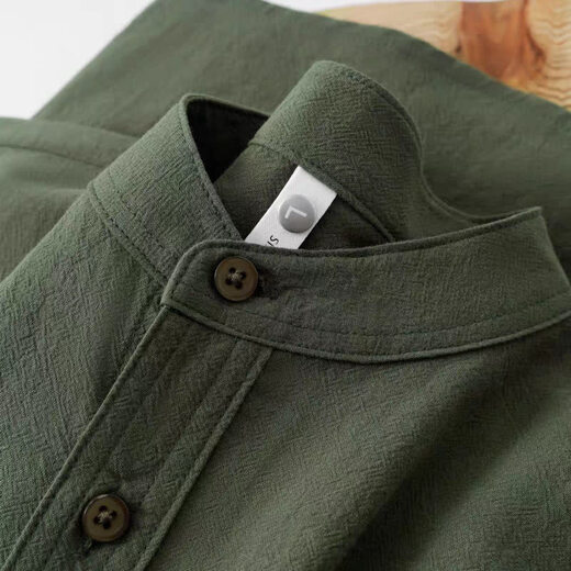 Stand collar white short-sleeved shirt for men Japanese style stand collar three-quarter sleeve outdoor lightweight Henry collar textured fashion shirt black upgraded linen fabric 2XL