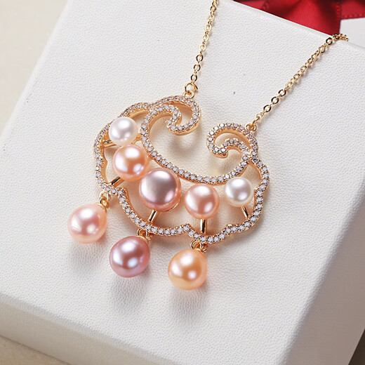 Hao Chuang natural pearl gold lock pendant necklace Zhuji freshwater pearl pendant necklace jewelry Hanfu accessories girls new style gold small longevity lock with water drops