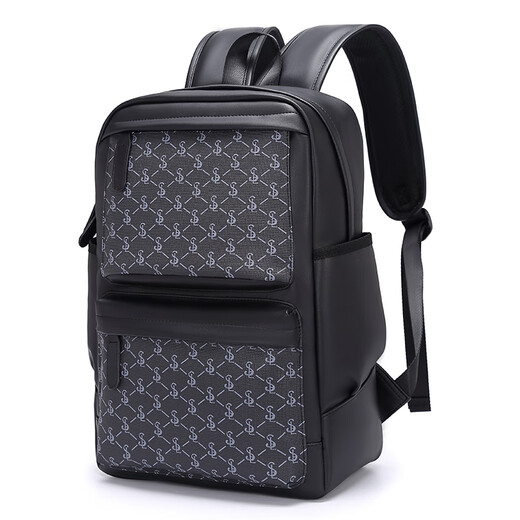 Slazenger versatile multi-pocket commuting classic retro full-print presbyterian soft leather travel bag backpack backpack pattern black