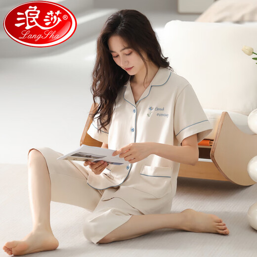 Langsha 2025 Neue Pyjamas für Frauen im Sommer Dünne reine Baumwolle kurzärmelige Hosen Hauskleidung für Frauen im Sommer kann Anzüge 9898# xl [vorgeschlagen 120-140jin [Jin gleich 0,5 kg]]