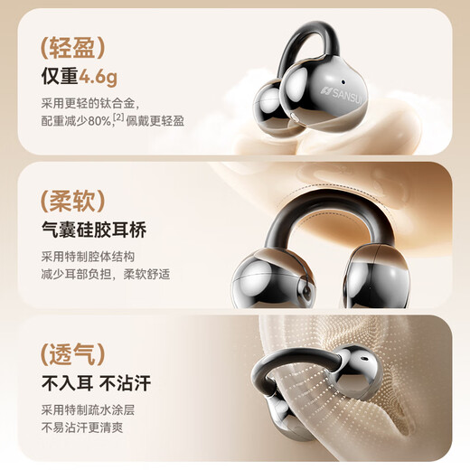 SANSUI W105 National Subsidy丨AI real-time translation Bluetooth headset bone conduction concept ear clip type AI translation headset Top ten wireless running sports call noise reduction list
