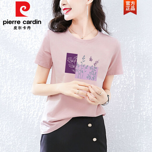 皮尔卡丹（pierre cardin）棉短袖t恤女装宽松韩版粉色半袖体恤衫夏装2025年新款夏季上衣时 4050灰粉+6193皮粉  短袖 M (建议80-105斤)