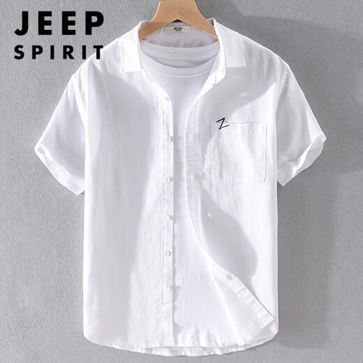 JEEP SPIRIT男士亚麻翻领短袖t恤宽松衬衫领上衣服有带领T棉麻料体恤麻布夏装 yunyi-9711蓝色 3XL