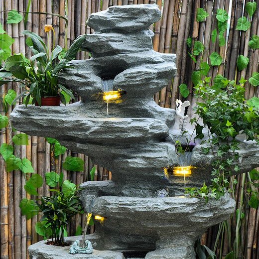 Tiantongtai Floor Rockery fließender Wasserfischteich Zirkulation Wasserfall Wasserfall Fengshui Rad Ornament im Innenhof Wohnzimmer Fortune -Dekoration Landschaft 5052+9039+5010