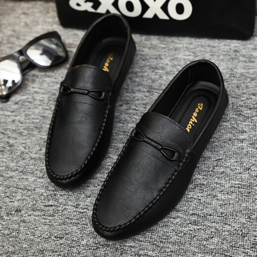 Spider King (ZHIZHUWANG) leather face British driving fashion men's lof bean shoes men's versatile breathable men's shoes soft sole soft leather summer D826 black 39