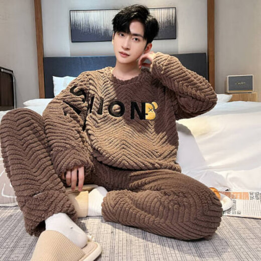 Pajamas de manga larga Sangqin para hombres, estudiantes de secundaria y secundaria, puede usar ropa de algodón en el hogar en el exterior, trajes sueltos de primavera y otoño, 3887 más trajes de terciopelo de coral en terciopelo, otoño e invierno, L recomendaron 100-120 Jin [Jin equivale a 0.5 kg]