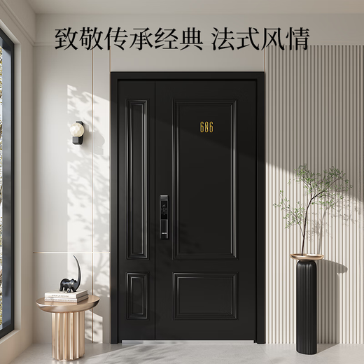 
OUDILE high-end French medieval style level 4 security door entrance door black jade black + household safety door entrance door main door mother door + smart lock mechanical lock 2150*1050/2250*960