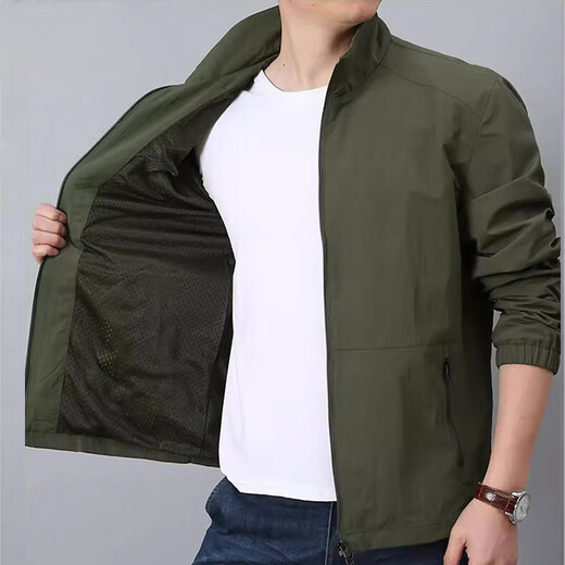 Jacket jacket for men spring and autumn 2025 new fashion versatile casual loose young and middle-aged stand collar windproof thin jacket khaki L recommended weight 115-130Jin Jin equals 0.5 kg