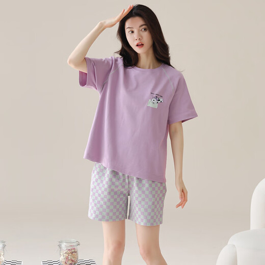 雅鹿新款夏季纯棉睡衣女圆领短袖短裤家居服夏天薄款卡通少女全棉套装 9854 M