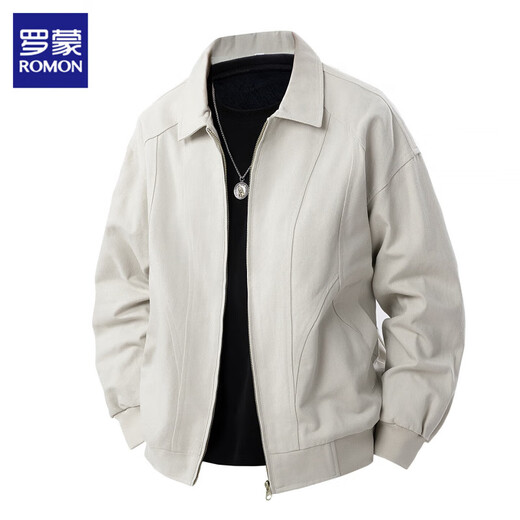 ROMON pure cotton jacket men's spring and autumn 2025 new versatile trendy brand loose handsome lapel casual tops dark gray XL