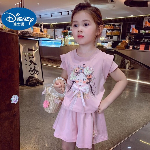 Disney Baby Girls Suit Summer 2025 New Fashionable Summer's Shorts Shorts Shorts Shorts Bow delgada Casual Dos piezas Set azul - Girl de dibujos animados [Top + Pantalones] 100 (actualización) - Altura recomendada por debajo de 95 cm