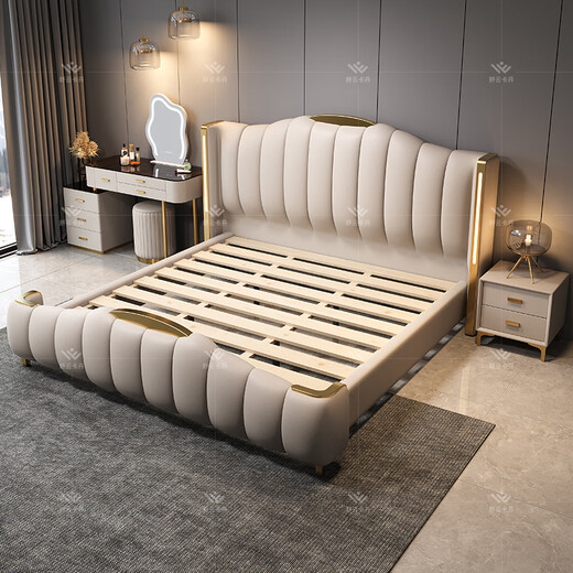 Shuyun Cardan leather bed double bed 2 meters 2.2 meters Italian light luxury master bedroom king bed 1.8 meters x 2 meters storage high-end large bed frame structure silent bed board 1.5*2m Napa leather bed + five-star latex spring mattress + 1 cabinet