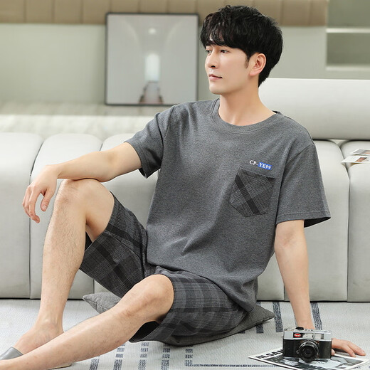 禾回夏季高质量棉薄款男士睡衣春秋款短袖短裤男款大码套装夏天高质量 HD9928短袖短裤 L