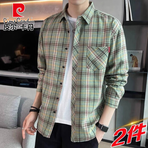 Pierre cardin plaid long-sleeved shirt 2025 spring and summer new men's trendy loose casual shirt thin sun protection jacket men 9901 gray M [recommended 90-110Jin [Jin equals about 0.5 kg]]