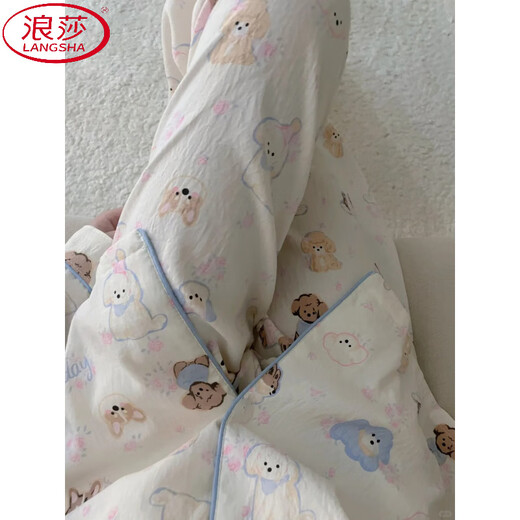 浪莎（LangSha）小狗乐园睡衣女春秋季新款可爱卡通长袖长裤甜美少女家居服两件套 9195-快乐小新【长袖长裤】套装 S 【建议80-95斤】