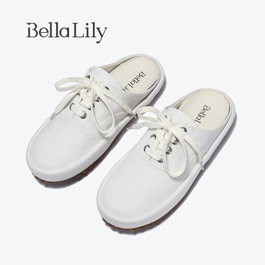 Bella Lily2025夏季新款一脚蹬帆布鞋女轻便包头半拖鞋百搭小白鞋 白色 39