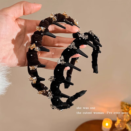 Temperament rhinestone velvet webbing tooth headband women's hair pressing face wash headband high skull top broken hair finishing artifact hair accessory black headband