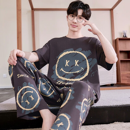 GTYUWVG睡衣男士春秋季款纯棉短袖长裤夏季青少年学生大童大码家居服套装 xll-11143 M 小码适合身高155C左右体重80-