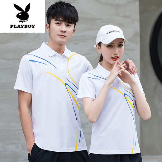 Playboy (Playboy) Ehepaar Sportt-Shirt für Männer und Frauen im Sommer kurzärmelig. Shirt Custom Logo Arbeitskleidung Top 9215 Weiße (Einzelkleidung) 3xl Frauen