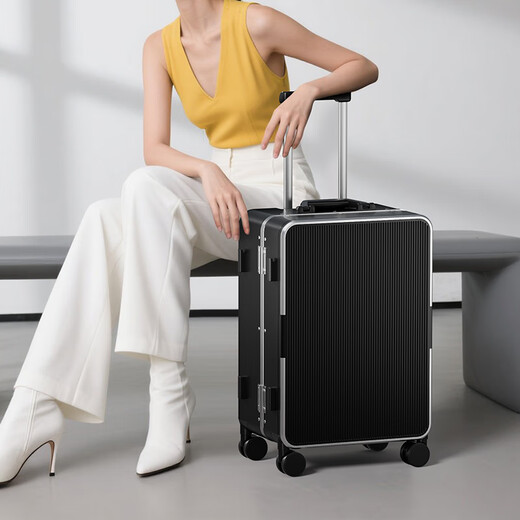 
DTA aluminum frame suitcase for men, strong and durable suitcase for business travel trolley leather box milk tea brown 20 inches