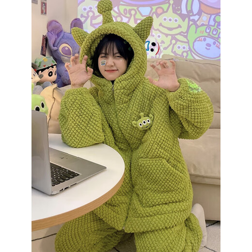 糜鸿 MIEHONE卡通可爱睡衣女三层夹棉秋冬季珊瑚绒法兰绒连帽家居服套装 MNQ夹棉#6624库洛米[加棉加厚] 2XL 女建议140-160斤