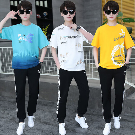 Los niños zhaoxun usan un conjunto completo de adolescentes 12 niños 13-15 estudiantes de secundaria y estudiantes de secundaria camisetas de manga corta 14 niños grandes 9226 azules azules de manga corta + pantalones s [60-75Jin [Jin equivale a 0.5 kg]]
