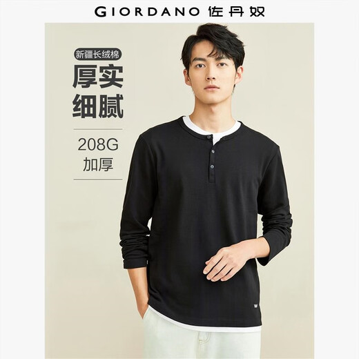 Camiseta Giordano, camiseta henley informal de color sólido para hombre, camiseta de manga larga cepillada de algodón puro grueso para hombre 01022803