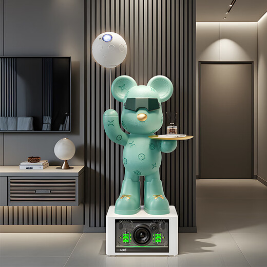 British high-end starry sky lamp karaoke audio violent bear ornaments large large floor-standing TV cabinet next to the sofa high-end light luxury pink large total height 139.5cm