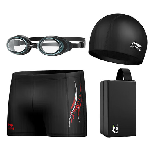 Li Ning (LI-NING) swimming trunks, swimming goggles, swimming cap, swimming bag set, fashionable men's swimsuit, swimming equipment 333 black XL myopia model 300 degrees