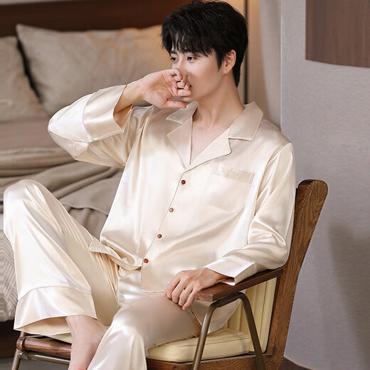 Hongeng (Hongeng) Hongeng (Hongeng) Ice Seidenpyjamas Herbst Herbst mittlere und junge luxuriöse luxuriöse Langarmhosen können außerhalb des Q9901 L getragen werden