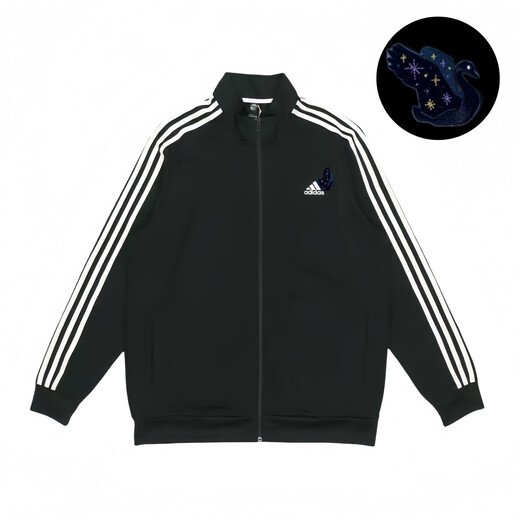 
Adidas Custom Clothing Embroidered Swan A Stripe Sporty Stand Collar Bomber Jacket Jacket Men and Women Black Black S