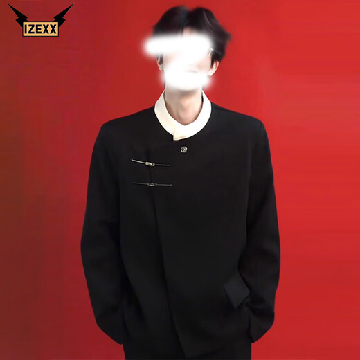 IZEXX new Chinese style national style stand collar tunic suit niche high-end suit jacket men's JM77 black XL