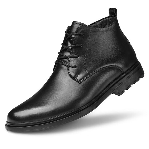 Dragonfly Brand 2025 Top -Layer Cowide Herren Martin Boots Herren Hohe Top British Style Large Code Echtes Leder Schwarz Arbeit Leder 6636 Schwarz plus Velvet -Baumwollschuhe glänzend Leder 40