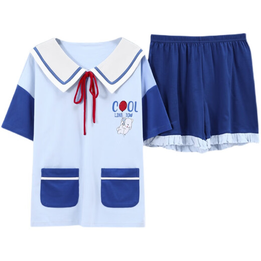 Purcotton Baumwoll-Ära 2025 Saison Kurzarm großer Größe Netter koreanischer Cartoon Student dünne zweiteilige Set Frühling und Herbstpause 2025 Sky Blue SKM6628 2xL (vorgeschlagen 130-145jin [Jin gleich 0,5 kg]))