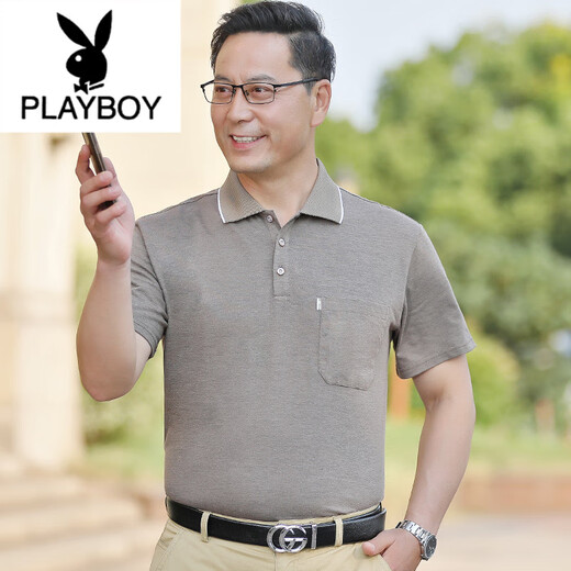 Playboy (Playboy) Nouveau papa T-shirt à manches courtes pour hommes Men d'âge moyen d'été Été d'âge moyen et hommes âgés Ice Summer Mercerise Cotton Top 691-GRAY M