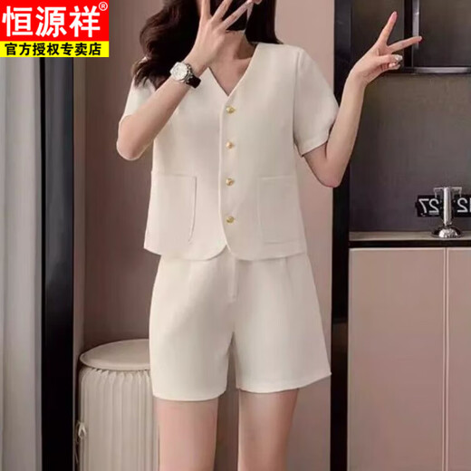 Hengyuan Xiangshen Xiaoxiang Style Short Sleeve Set for Women 2025 Summer New Korean Style Fashionable and Trendy Age Reducing Shorts Two-Piece Set Blue [Fashion-Quality] 3XL [Suggested 130#-140Jin [Jin equals 0.5 kg]]