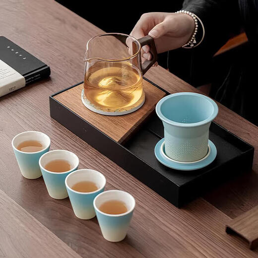 Zhexuan Kung Fu tea set, complete set of glass male cups, tea kettle, tea water separation, one pot, four cups, Mid-Autumn Festival gift