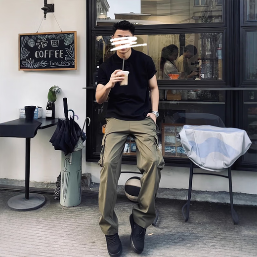 Homlean American polo shirt men's spring and summer Salona loose simple comfortable short-sleeved T-shirt OM6 black 2XL