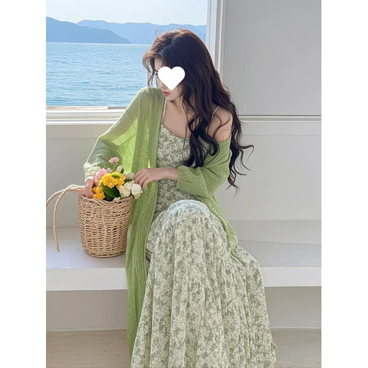 子木雅居韩系新款针织开衫碎花连衣裙两件套 套装 3882组# L 【建议100-115斤】