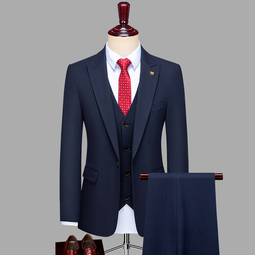 
TPZBWG high-end brand suit suit set for men 2025 new business casual groom groom dress three-piece set black and gray three-piece set M 95-105Jin [Jin equals 0.5 kg]