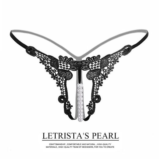 Sexy Fun Panties Open Crotch Women's Pearl Thong Bed Underwear Large Size Hollow Pearl Black M Suitable for 80100Jin Jin is equal to 0.5 kg