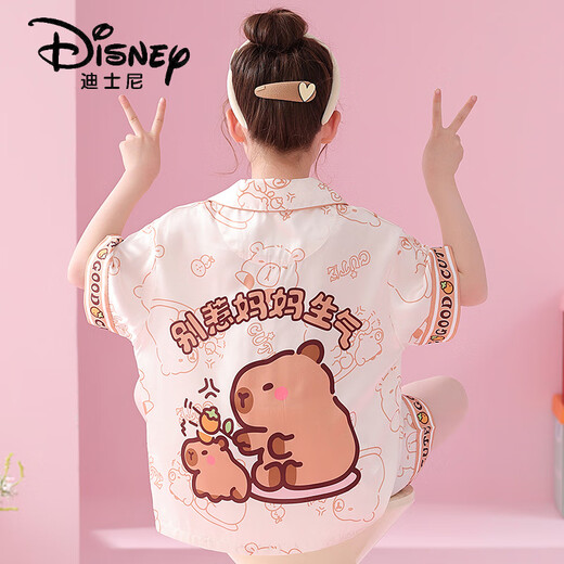 Disney Girls Pajamas Summer Seda Seda de manga delgada Traje de manga corta para niños Cartoon Lindo Mediano de moda y niños grandes Ropa para el hogar G-6628# Jiyikawa 170 Tamaño 22 [Altura 160-165cm]