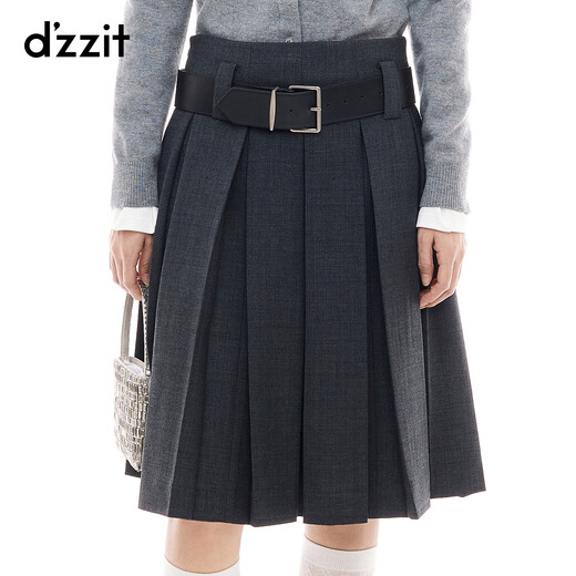Jupe Dzzit Disu 2025 Automne New Academy Style Gris foncé A-LINE LIGNE MIDE-LIGHT PLAITED POUR FEMMES 3J3S4321F Gray foncé XS