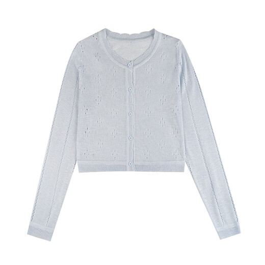 
Goyne's new summer women's sweet short style with skirt blue hollowed-out top with light sunscreen sweater cardigan jacket white S