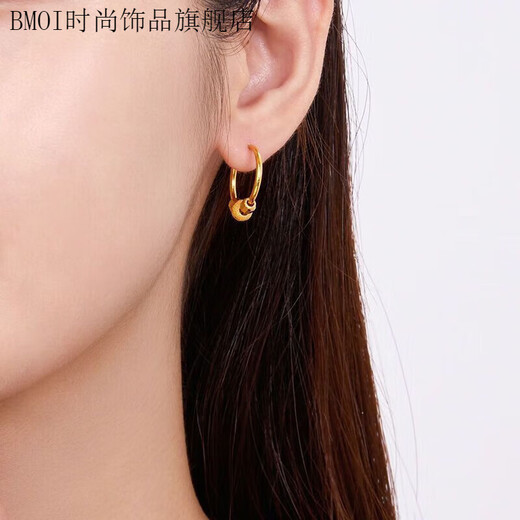BMOI Old Phoenix 999 gold pure gold gold-plated silver-carved round bead earrings fashionable and elegant women's earrings fashion 0.01g Fat Donglai same style Transfer bead earrings Fat Donglai same style