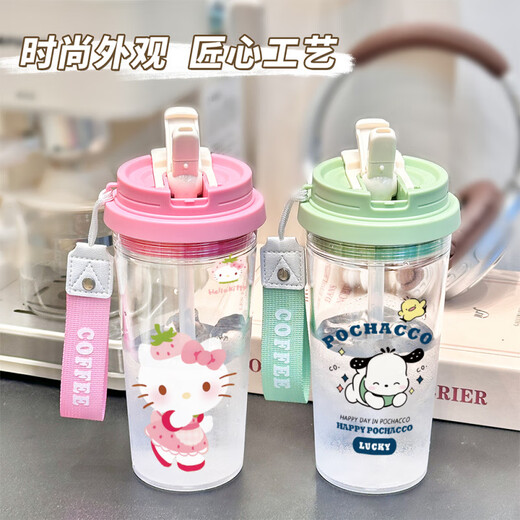 果盈草莓熊水杯高颜值大容量吸管杯子上班办公咖啡杯2025女生 【食品级耐摔PC】透蓝-BXAO16835
