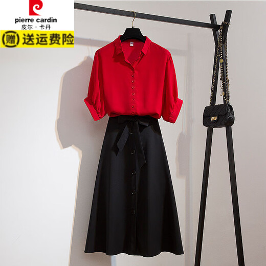 Pierre cardin large size fat girl looks slim and temperament skirt suit for women summer 2025 new fashionable fashionable shirt two-piece women skirt single piece #683 M Suggestion [100Jin [Jin equals 0.5 kg]]