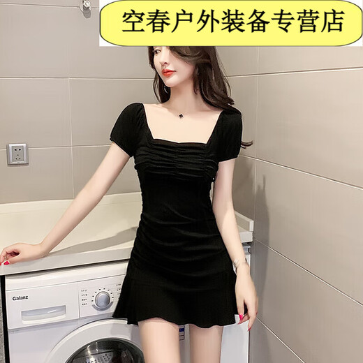 芮帕夜场性感女装显瘦夜店性感连衣裙洗浴按摩短裙连衣裙技师工装 黑色款 2XL (125-140斤)