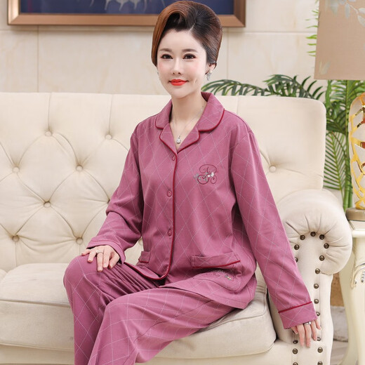 Fundener Mutter Pyjamas mittleren und mittleren Alters im Frühjahr und Herbst Pure Cotton Long Sleeves Große neue Heimkleidung Vollte Baumwolle Sommerset 9928 m Größe empfohlen 75-95jin [Jin entspricht 0,5 kg]